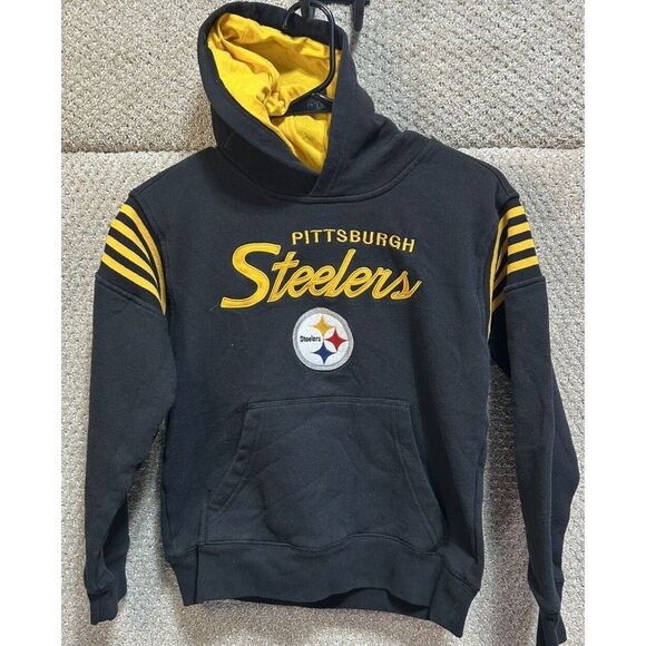 Pittsburgh Steelers NFL‎ Team Apparel Boys Pullover Hoodie Black Medium 10/12 - Picture 1 of 4